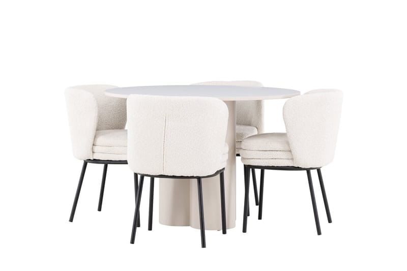 Olivia Matgrupp 110 cm Rund med 4 Agnes stolar - Beige/Vit - Möbler - Bord & matgrupp - Matgrupp