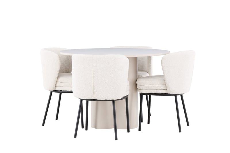 Olivia Matgrupp 110 cm Rund med 4 Agnes stolar - Beige/Vit - Möbler - Bord & matgrupp - Matgrupp
