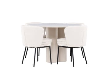 Olivia Matgrupp 110 cm Rund med 4 Agnes stolar - Beige/Vit - Möbler - Bord & matgrupp - Matgrupp