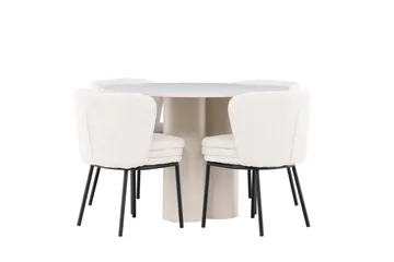 Olivia Matgrupp 110 cm Rund med 4 Agnes stolar - Beige/Vit - Möbler - Bord & matgrupp - Matgrupp