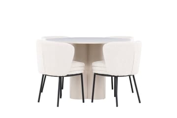 Olivia Matgrupp 110 cm Rund med 4 Agnes stolar - Beige/Vit - Möbler - Bord & matgrupp - Matgrupp