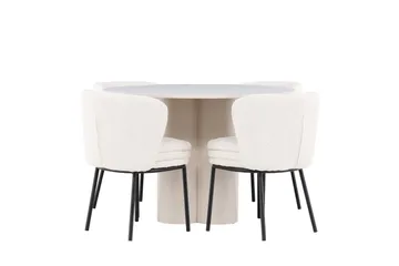 Olivia Matgrupp 110 cm Rund med 4 Agnes stolar - Beige/Vit - Möbler - Bord & matgrupp - Matgrupp