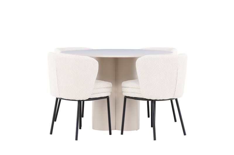 Olivia Matgrupp 110 cm Rund med 4 Agnes stolar - Beige/Vit - Möbler - Bord & matgrupp - Matgrupp