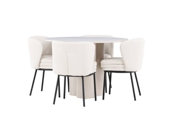 Olivia Matgrupp 110 cm Rund med 4 Agnes stolar - Beige/Vit - Möbler - Bord & matgrupp - Matgrupp