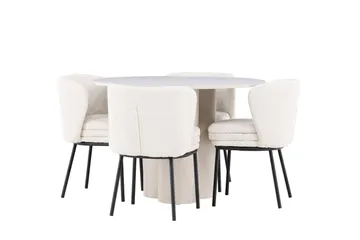Olivia Matgrupp 110 cm Rund med 4 Agnes stolar - Beige/Vit - Möbler - Bord & matgrupp - Matgrupp