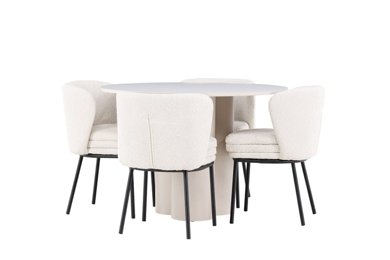 Olivia Matgrupp 110 cm Rund med 4 Agnes stolar - Beige/Vit - Möbler - Bord & matgrupp - Matgrupp