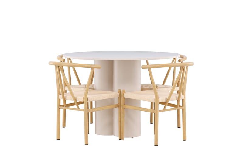 Olivia Matgrupp 110 cm Rund med 4 Alfons stolar - Beige/Beige - Möbler - Bord & matgrupp - Matgrupp