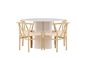 Olivia Matgrupp 110 cm Rund med 4 Alfons stolar - Beige/Beige - Möbler - Bord & matgrupp - Matgrupp