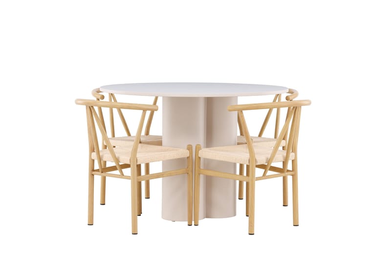 Olivia Matgrupp 110 cm Rund med 4 Alfons stolar, Beige/Beige