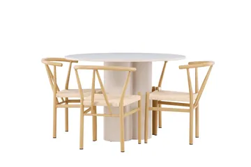 Olivia Matgrupp 110 cm Rund med 4 Alfons stolar - Beige/Beige - Möbler - Bord & matgrupp - Matgrupp