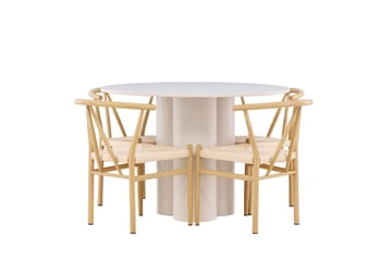 Olivia Matgrupp 110 cm Rund med 4 Alfons stolar - Beige/Beige - Möbler - Bord & matgrupp - Matgrupp