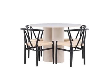 Olivia Matgrupp 110 cm Rund med 4 Alfons stolar - Beige/Svart - Möbler - Bord & matgrupp - Matgrupp