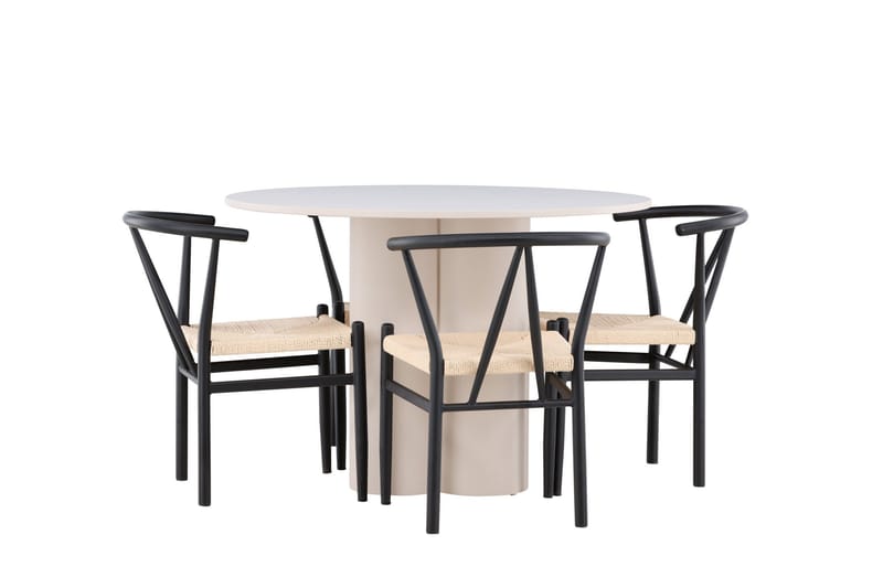 Olivia Matgrupp 110 cm Rund med 4 Alfons stolar - Beige/Svart - Möbler - Bord & matgrupp - Matgrupp