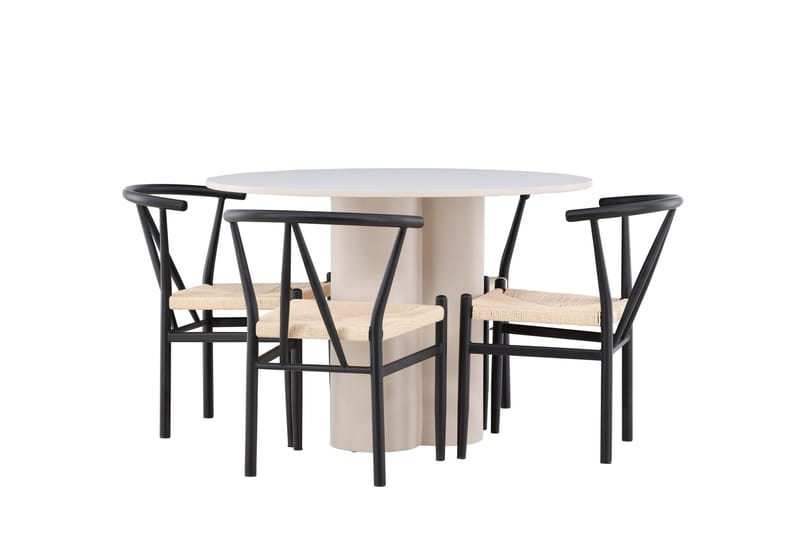 Olivia Matgrupp 110 cm Rund med 4 Alfons stolar - Beige/Svart - Möbler - Bord & matgrupp - Matgrupp