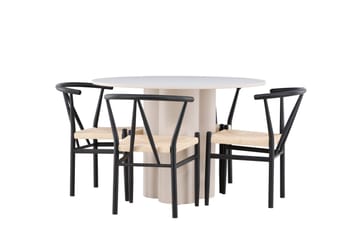 Olivia Matgrupp 110 cm Rund med 4 Alfons stolar - Beige/Svart - Möbler - Bord & matgrupp - Matgrupp