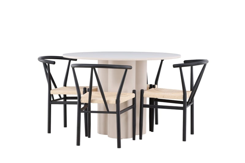 Olivia Matgrupp 110 cm Rund med 4 Alfons stolar - Beige/Svart - Möbler - Bord & matgrupp - Matgrupp