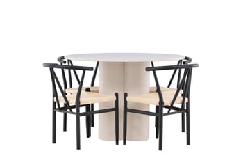 Olivia Matgrupp 110 cm Rund med 4 Alfons stolar - Beige/Svart - Möbler - Bord & matgrupp - Matgrupp