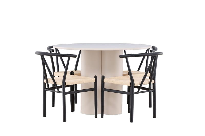Olivia Matgrupp 110 cm Rund med 4 Alfons stolar - Beige/Svart - Möbler - Bord & matgrupp - Matgrupp