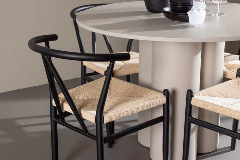 Olivia Matgrupp 110 cm Rund med 4 Alfons stolar - Beige/Svart - Möbler - Bord & matgrupp - Matgrupp