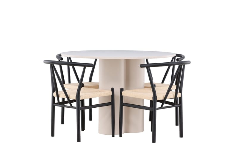 Olivia Matgrupp 110 cm Rund med 4 Alfons stolar - Beige/Svart - Möbler - Bord & matgrupp - Matgrupp