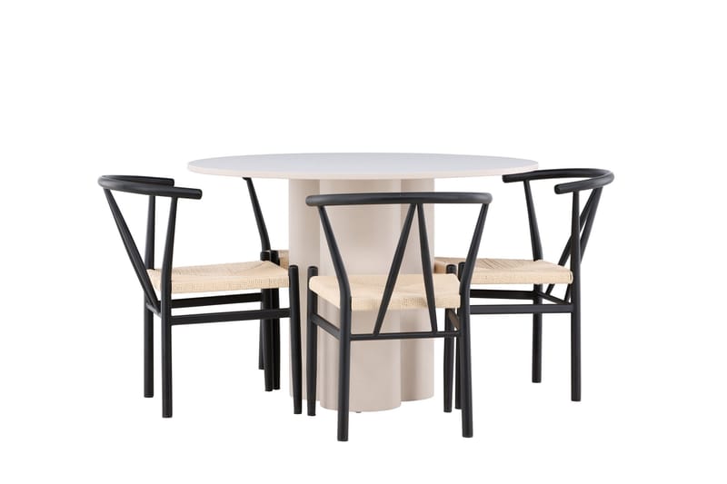 Olivia Matgrupp 110 cm Rund med 4 Alfons stolar - Beige/Svart - Möbler - Bord & matgrupp - Matgrupp