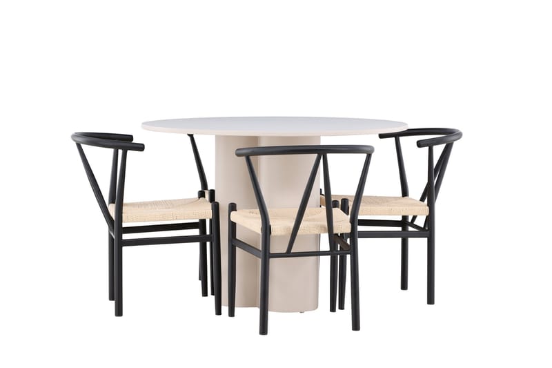 Olivia Matgrupp 110 cm Rund med 4 Alfons stolar - Beige/Svart - Möbler - Bord & matgrupp - Matgrupp