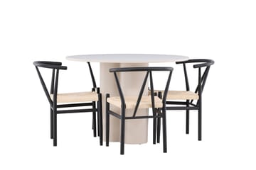 Olivia Matgrupp 110 cm Rund med 4 Alfons stolar - Beige/Svart - Möbler - Bord & matgrupp - Matgrupp