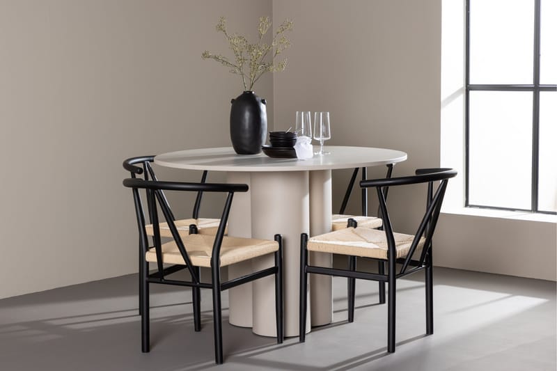 Olivia Matgrupp 110 cm Rund med 4 Alfons stolar - Beige/Svart - Möbler - Bord & matgrupp - Matgrupp