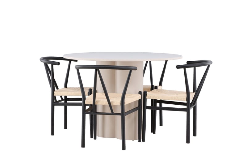 Olivia Matgrupp 110 cm Rund med 4 Alfons stolar - Beige/Svart - Möbler - Bord & matgrupp - Matgrupp