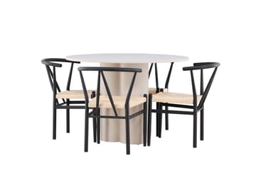 Olivia Matgrupp 110 cm Rund med 4 Alfons stolar - Beige/Svart - Möbler - Bord & matgrupp - Matgrupp