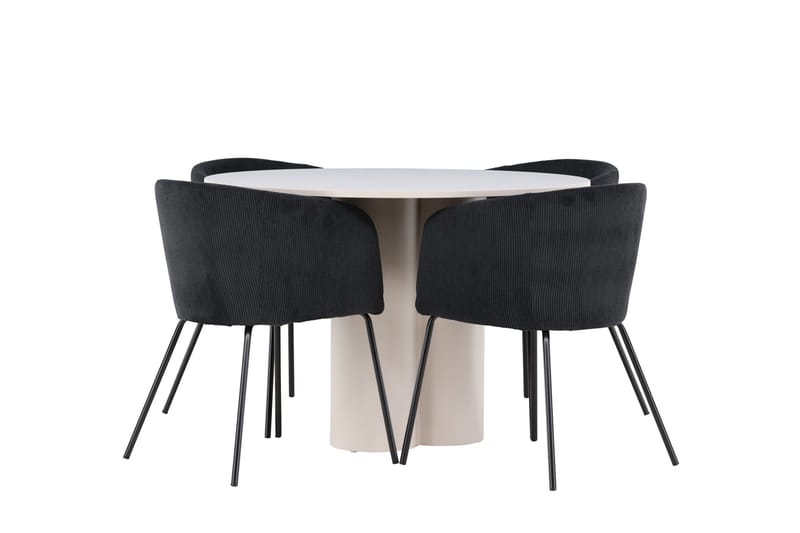 Olivia Matgrupp 110 cm Rund med 4 Berit stolar - Beige/Svart - Möbler - Bord & matgrupp - Matgrupp