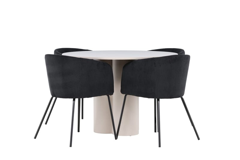 Olivia Matgrupp 110 cm Rund med 4 Berit stolar - Beige/Svart - Möbler - Bord & matgrupp - Matgrupp