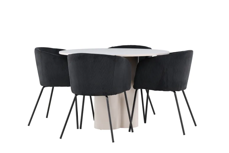 Olivia Matgrupp 110 cm Rund med 4 Berit stolar - Beige/Svart - Möbler - Bord & matgrupp - Matgrupp