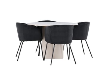Olivia Matgrupp 110 cm Rund med 4 Berit stolar - Beige/Svart - Möbler - Bord & matgrupp - Matgrupp