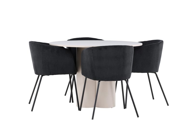 Olivia Matgrupp 110 cm Rund med 4 Berit stolar - Beige/Svart - Möbler - Bord & matgrupp - Matgrupp