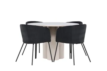 Olivia Matgrupp 110 cm Rund med 4 Berit stolar - Beige/Svart - Möbler - Bord & matgrupp - Matgrupp