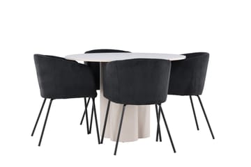 Olivia Matgrupp 110 cm Rund med 4 Berit stolar - Beige/Svart - Möbler - Bord & matgrupp - Matgrupp
