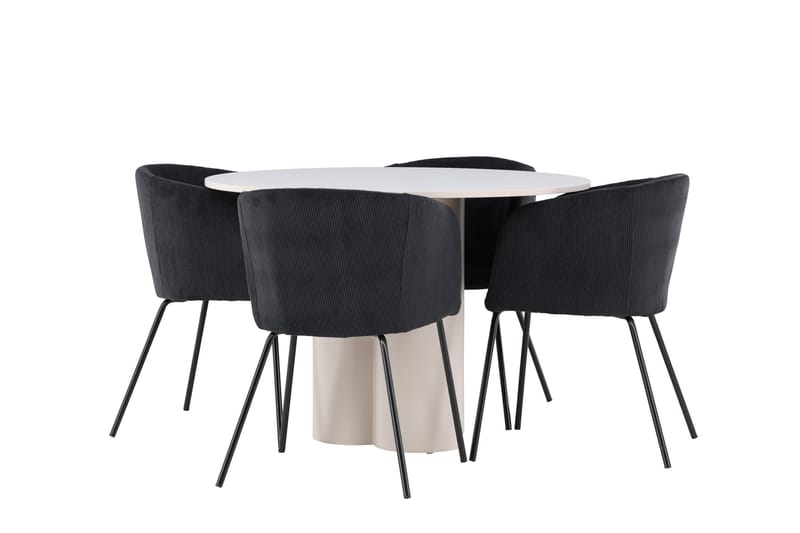 Olivia Matgrupp 110 cm Rund med 4 Berit stolar - Beige/Svart - Möbler - Bord & matgrupp - Matgrupp