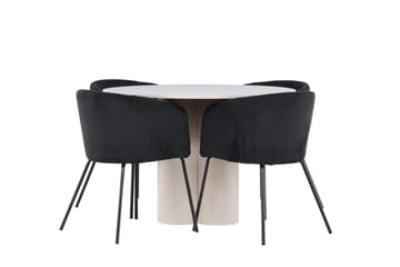 Olivia Matgrupp 110 cm Rund med 4 Berit stolar - Beige/Svart - Möbler - Bord & matgrupp - Matgrupp