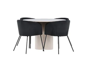 Olivia Matgrupp 110 cm Rund med 4 Berit stolar - Beige/Svart - Möbler - Bord & matgrupp - Matgrupp