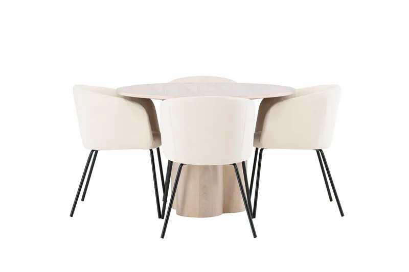 Olivia Matgrupp 110 cm Rund med 4 Berit stolar - Whitewash - Möbler - Bord & matgrupp - Matgrupp