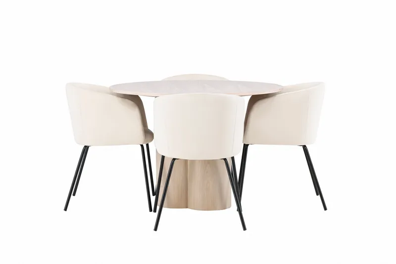 Olivia Matgrupp 110 cm Rund med 4 Berit stolar - Whitewash - Möbler - Bord & matgrupp - Matgrupp