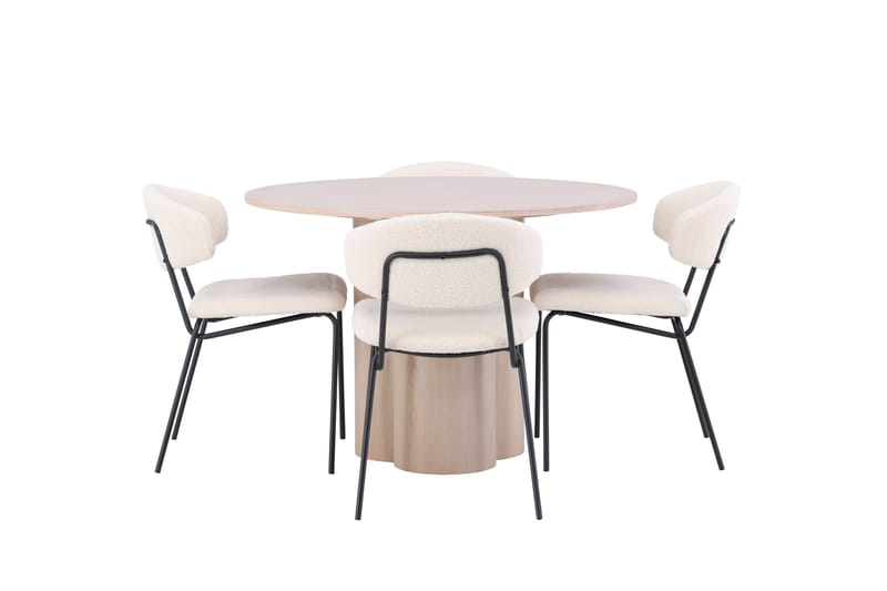 Olivia Matgrupp 110 cm Rund med 4 Chico Stolar, Whitewash