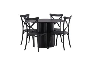 Olivia Matgrupp 110 cm Rund med 4 Crosett Stolar - Svart - Möbler - Bord & matgrupp - Matgrupp