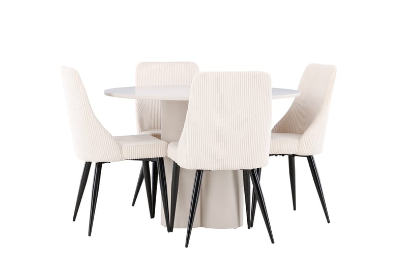 Olivia Matgrupp 110 cm Rund med 4 Leone stolar - Beige/Beige - Möbler - Bord & matgrupp - Matgrupp