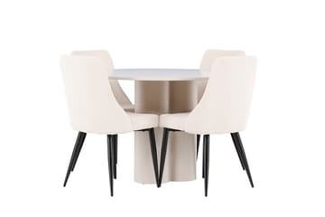Olivia Matgrupp 110 cm Rund med 4 Leone stolar - Beige/Beige - Möbler - Bord & matgrupp - Matgrupp