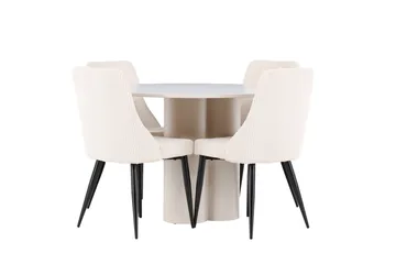 Olivia Matgrupp 110 cm Rund med 4 Leone stolar - Beige/Beige - Möbler - Bord & matgrupp - Matgrupp