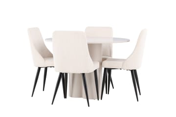 Olivia Matgrupp 110 cm Rund med 4 Leone stolar - Beige/Beige - Möbler - Bord & matgrupp - Matgrupp