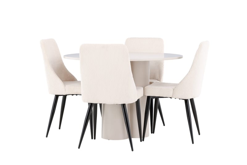 Olivia Matgrupp 110 cm Rund med 4 Leone stolar - Beige/Beige - Möbler - Bord & matgrupp - Matgrupp