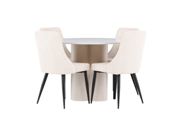 Olivia Matgrupp 110 cm Rund med 4 Leone stolar - Beige/Beige - Möbler - Bord & matgrupp - Matgrupp